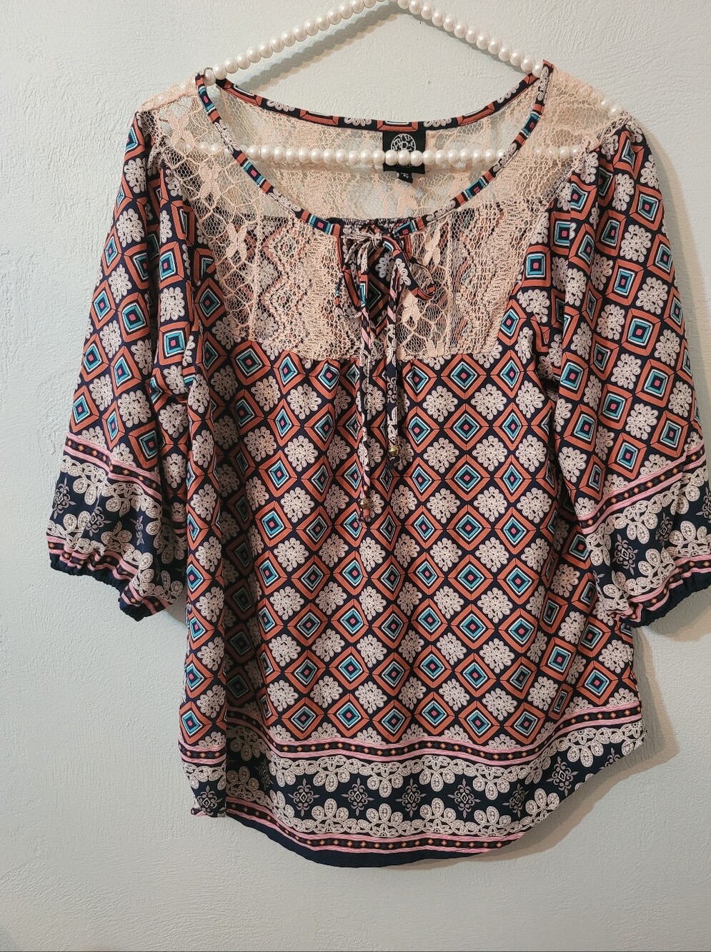 Bobeau Petite Unique Boho Lace Front Women Top Size Small!